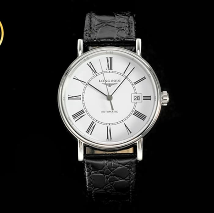 Top Replica Watches Longines Men's White Dial Black Strap CURLY Series 40mm 40mm Mechanical Wristwatch – Big Factory Cal.L888 Movement