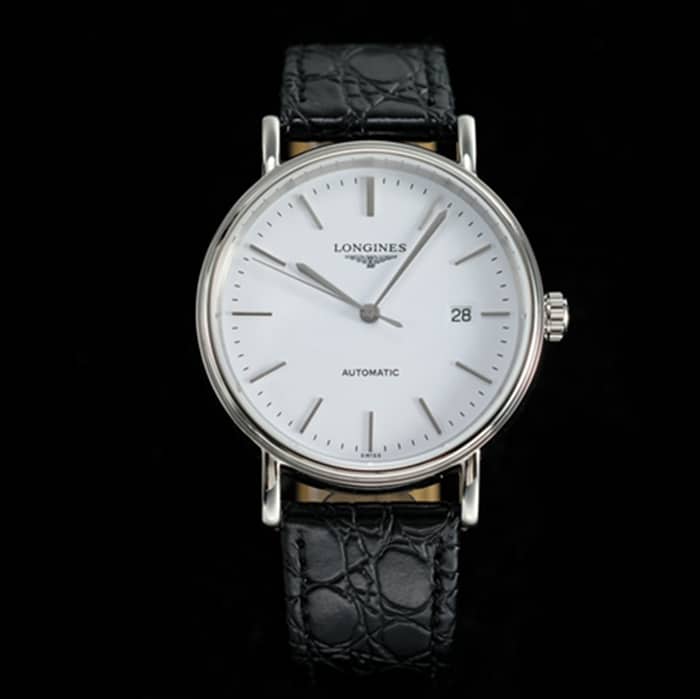 Super Clone Longines Presence Series Men's 40mm White Dial Black Strap Watch