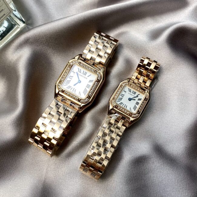 Cartier Women's White Disk Gold Steel Strap Panther Series Super Clone Watches