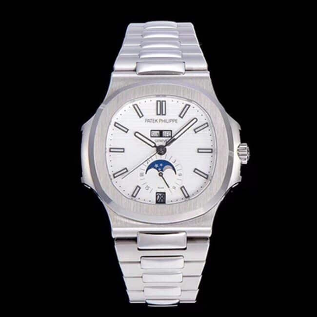 GR Factory Patek Philippe Men's Sporty Elegance Nautilus 5726/1A-010 Top Replica Watch Silver-White Dial Moon Phases Steel Strap