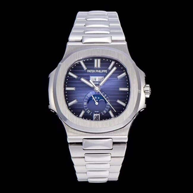 GR Factory Patek Philippe Nautilus 5726/1A-014 Men's Sporty Elegance 1:1 Super Clone, Blue-Black Moon Phase Dial on Steel Bracelet