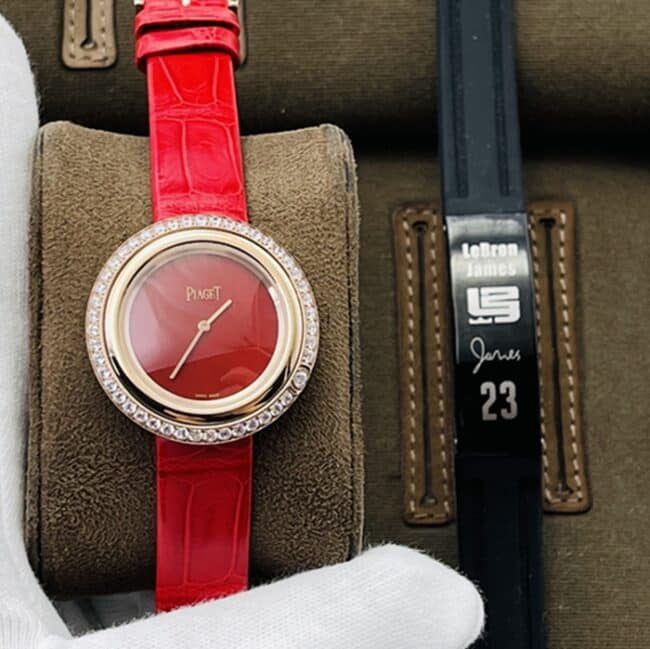 Top CollectWatches Piaget Men's V3 Upgraded Red Plate Red Strap Hourly Series with Diamond-Set Dial Rotating Bezel