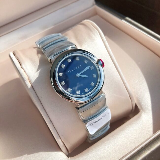top-tier Collectwatch Bvlgari women's blue dialsteel braceletLVCEA series watch front view