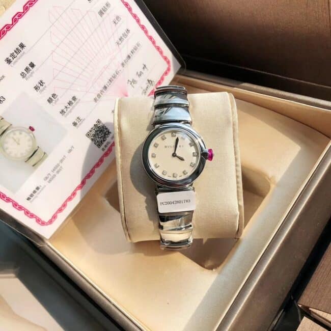 Top Super Clone Watches Bvlgari Women's LVCEA Series White Dial 28mm Steel Strap Sapphire Crystal Watches