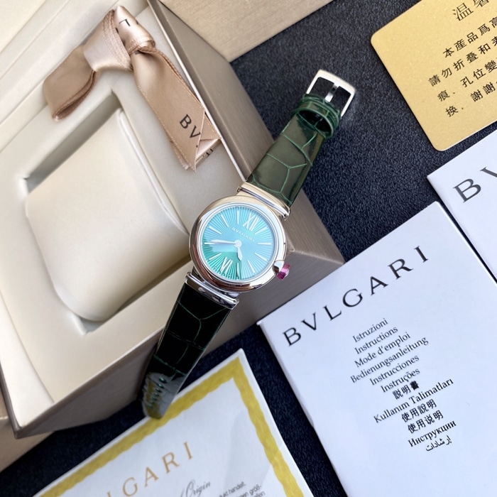 Bvlgari LVCEA Women’s Blue Dial Green Strap Quartz Watch with Sapphire Crystal and 904L Steel Case