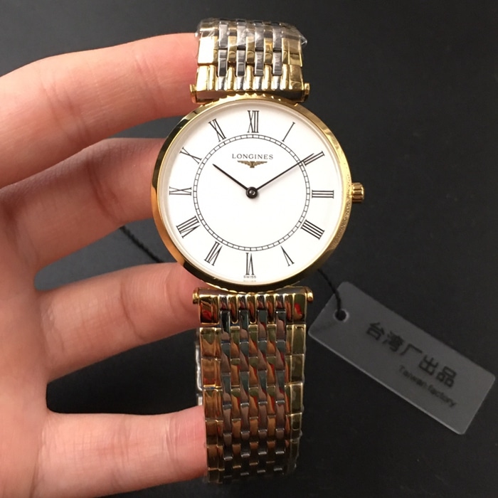 top-tier Collectwatch Longines couple white dial gold belt Jialan series steel braceletquartz watch front view