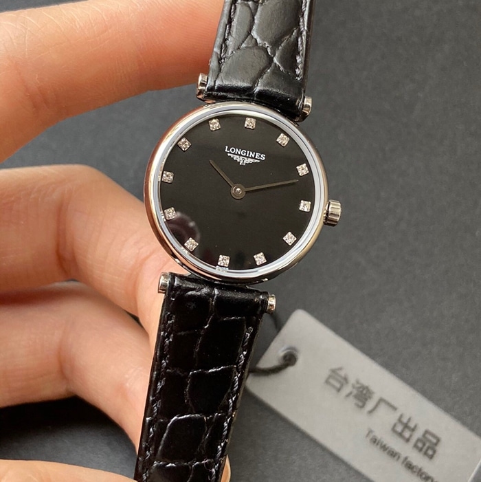 Top Replica Watches Longines Couple Pair Watches Black Plate Black Strap Karan Series Belt Wristwatch