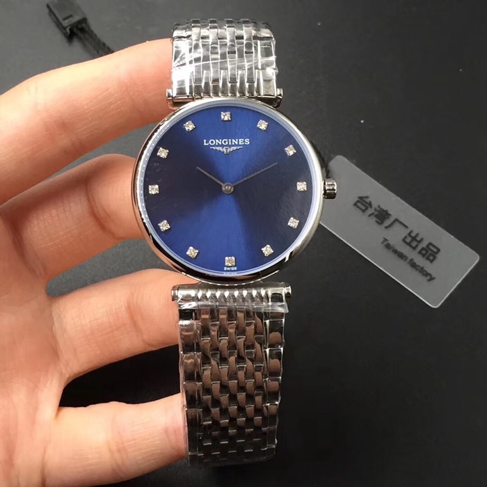 Super Clone Longines La Grande Classique Couple Watches with Blue Dial, Stainless Steel Bracelet, and Ultra-Thin Profile