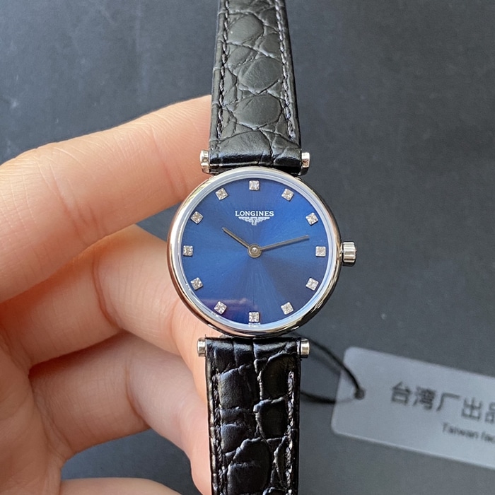 Top Super Clone Longines La Grande Classique Couple Watch Blue Dial Black Leather Strap Ultra-thin Quartz