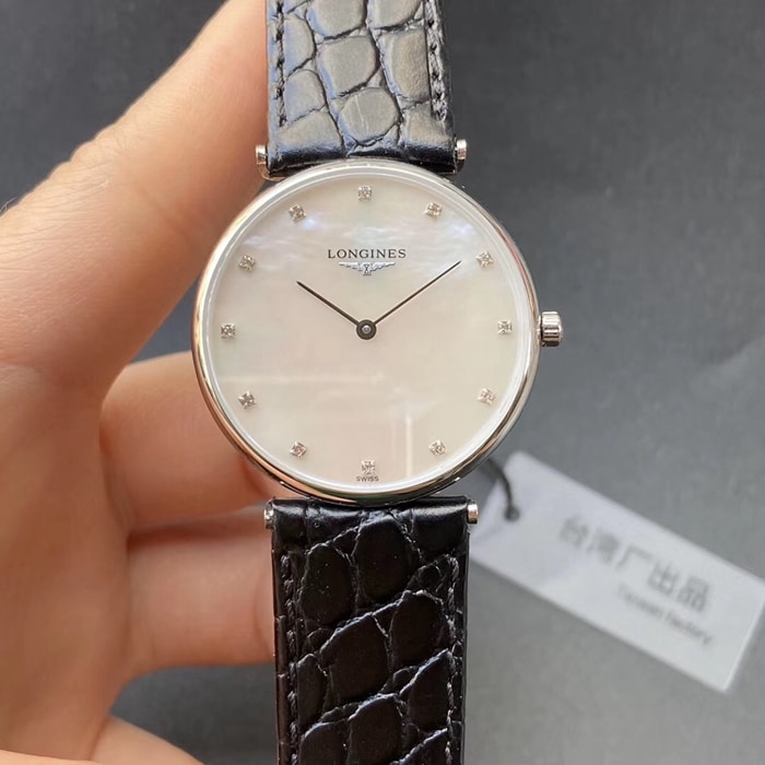 Top Super Clone Longines La Grande Classique Collection Couple’s Quartz Watch with White Dial, Black Strap and Ultra-Thin Design