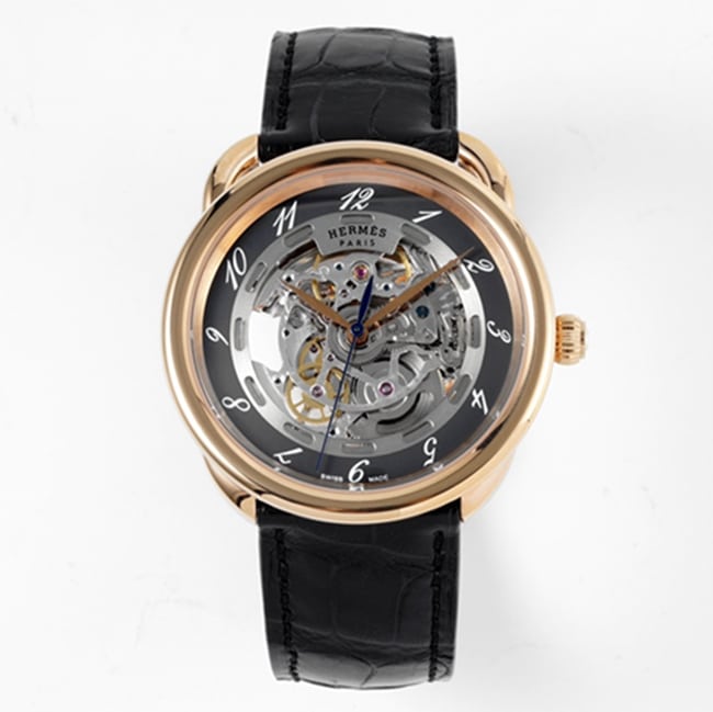 Hermes Arceau-Inspired Men’s Gray Dial Black Strap Automatic Mechanical Wristwatch with Vintage Stirrup-Style Design