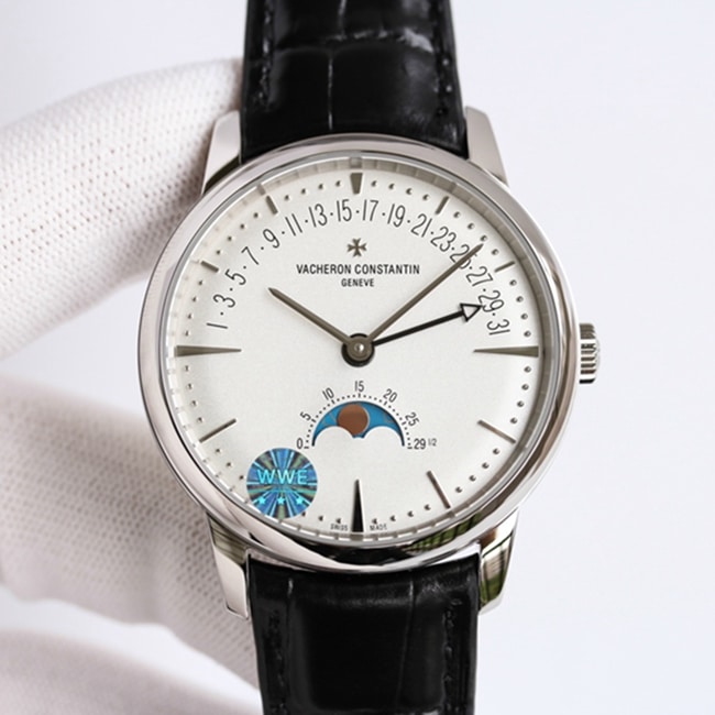 Top Super Clone Vacheron Constantin Men’s White Dial Black Italian Calfskin Strap Heritage Collection Self-Winding Mechanical Watch