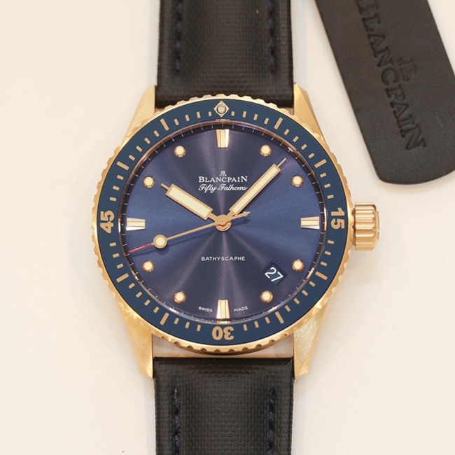 Blancpain Men’s Blue Dial Nylon Strap Fifty Fathoms Series CollectWatch – Satin-Brushed Case with Angular Buckle