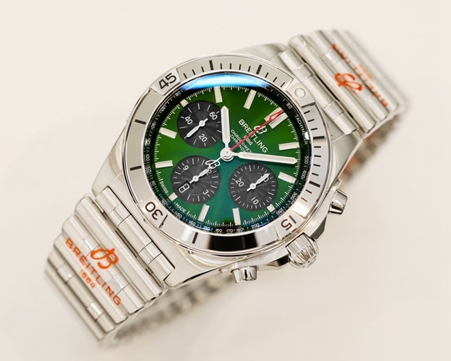 GF Breitling Chronomat Men's Green Dial Steel Automatic Mechanical Watch - Bullet Chain Stainless Steel Bracelet