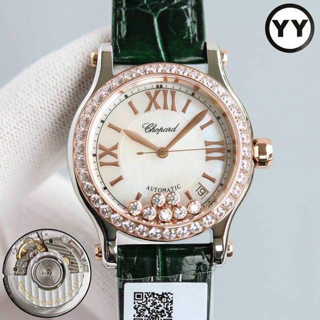 Chopard Happy Diamonds Women’s White Dial Green Strap Mechanical Watch with Noble Goddess Styling