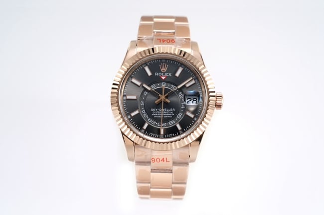 Rolex Sky-Dweller Men's Automatic Watch with Black Dial and Rose Gold Oyster Band, Large Factory Super Clone Voyager Series