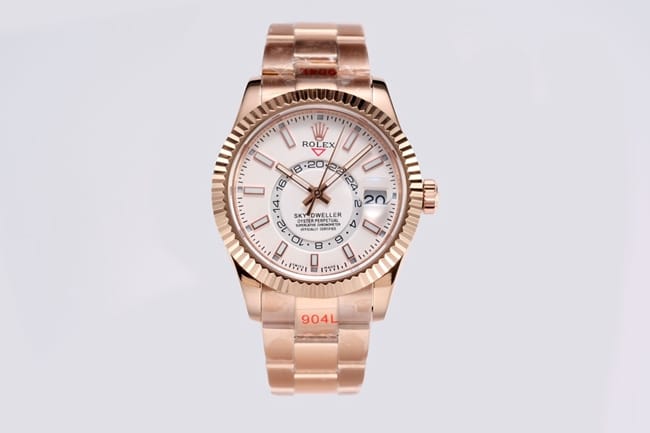 Top CollectRolex Men’s White Dial Rose Gold Strap Voyager Series 42MM Mechanical Watch with Scratch-Resistant Sapphire Crystal