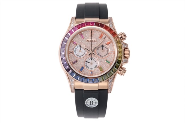Super Clone Rolex Men’s Gold-Plated Automatic Mechanical Watch with Rubber Strap, 40mm Rainbow Dial and New Rainbow Daytona Design