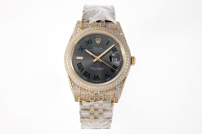 TW Rolex Men's Datejust Automatic Mechanical Watch, Black Dial, 18k Gold Steel Bracelet, Full-Diamond Detailing Luxury Edition