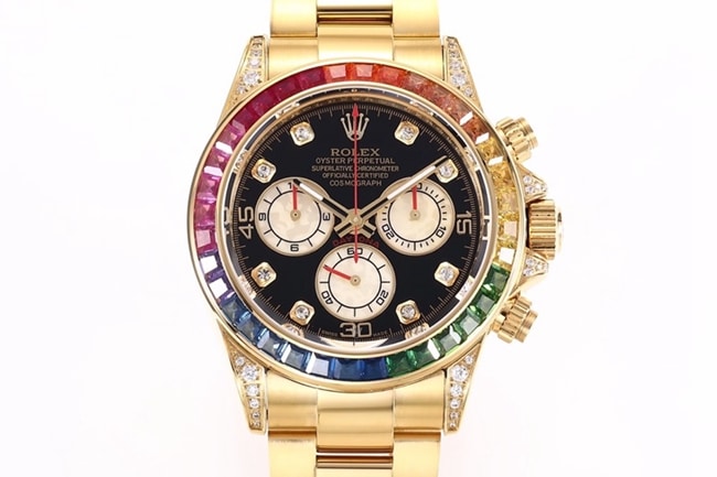 Rolex Men’s Black Dial Gold Bracelet Daytona Rainbow Automatic Mechanical Watch, New BL Factory Style