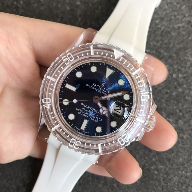 Top Super Clone Rolex Men's Blue Dial Rubber Strap 2021 Crystal Series Mechanical Watch with 3135 Blue Hairspring Movement