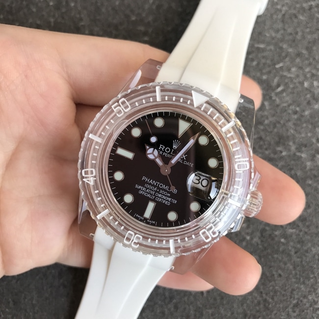 GR-Factory Super Clone Rolex Rolex Men's Black Dial Mechanical Watch with PMMA Crystal Series and Rubber Strap