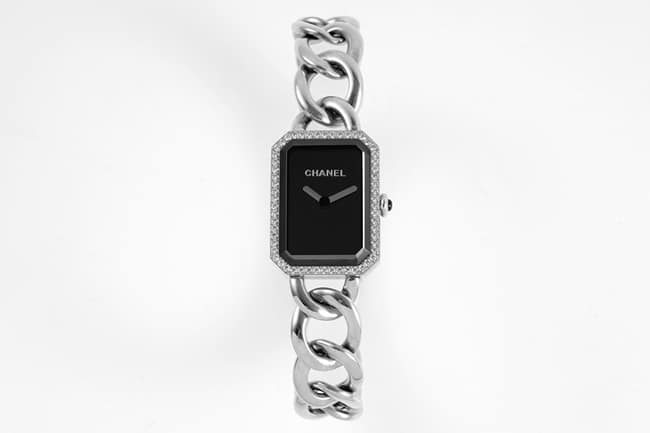 Top-Replik der Damen-Quarzuhren der Premiere-Serie von Chanel mit achteckigem schwarzen Scheibenstahlarmband