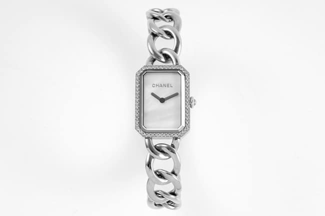 Grande montre à quartz Chanel Premiere d'usine avec cadran blanc avec bracelet en acier, design octogonal