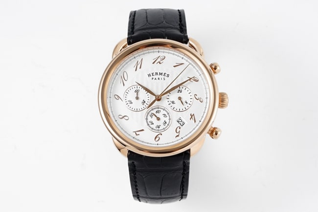 Hermès Arceau Men's Quartz Watch, White Dial, Black Leather Strap, Top-tier Factory Replica
