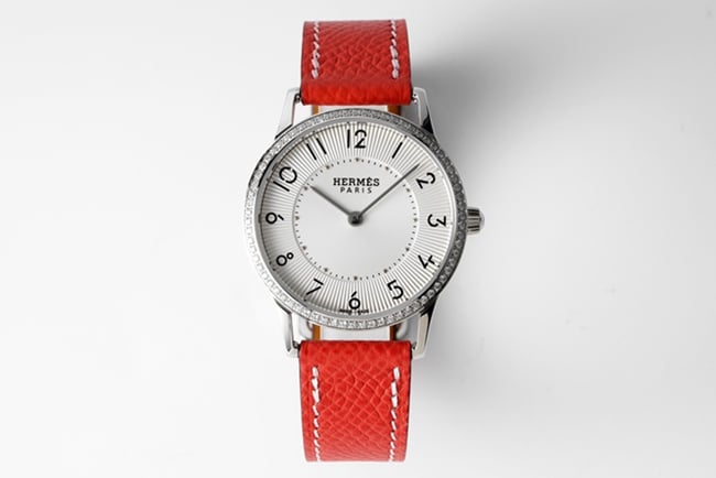 Top Replica Hermes Slim d'Hermes Women’s 32MM Quartz Watch White Dial Red Strap with Sapphire Crystal