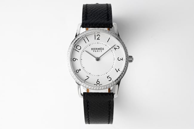 Hermes Women's Slim d'Hermes White Dial Black Strap Quartz Watch with Sapphire Crystal and Italian Cowhide Super Clone Replica