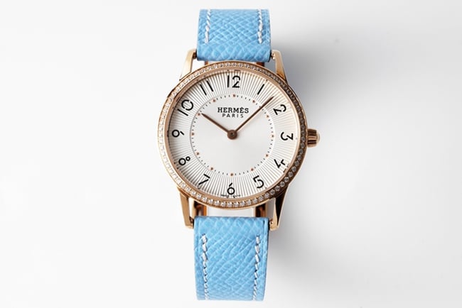 Hermes Slim d'Hermes Women's 32MM White Dial Quartz Watch with Blue Band