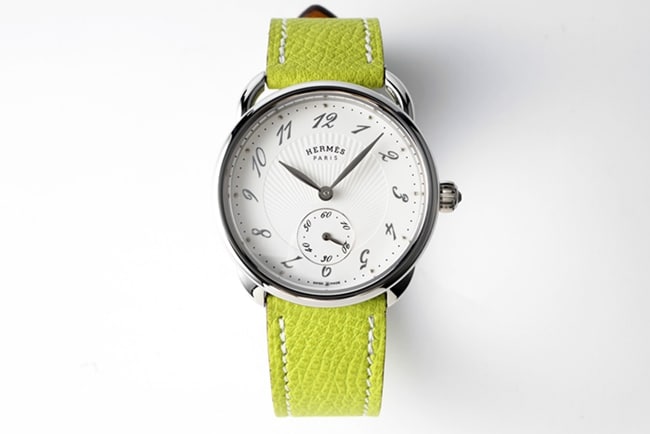 Top Super Clone Hermès Arceau Women's White Dial Green Strap Classic Quartz 34 mm Case
