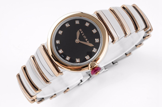 BV Factory Bvlgari LVCEA Women’s Black Dial Watch in 18k Rose Gold with Diamond-Set Bezel