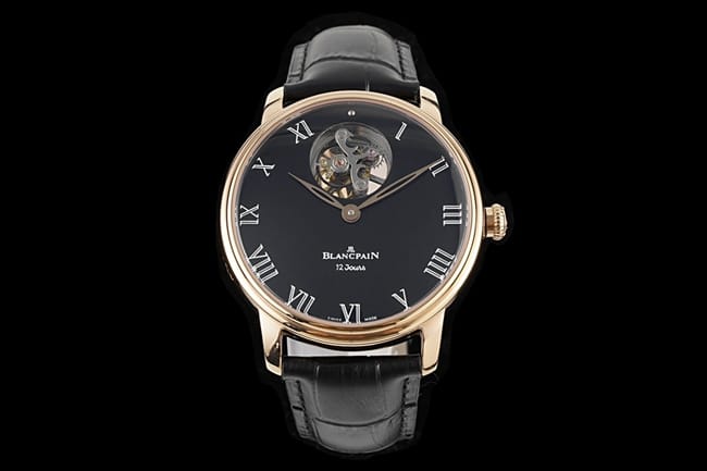 JBF Factorytop-tier replicaBlancpainhigh-quality Collectwatch men's black dial black belt tourbillon classic full series mechanical leather strap watch domineering return front view