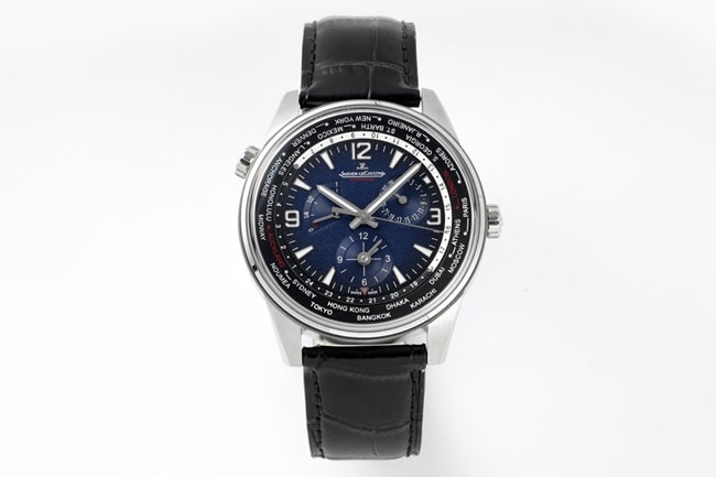 Jaeger-LeCoultre Q1428421 ZF Geographer Series Masterpiece Blue Dial Black Strap Mechanical Watch with Refined Polish