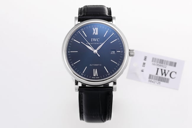 V7 Factory Super Clone Portofino Men’s Mechanical Watch with Large Round Case, Blue Dial and Black Strap