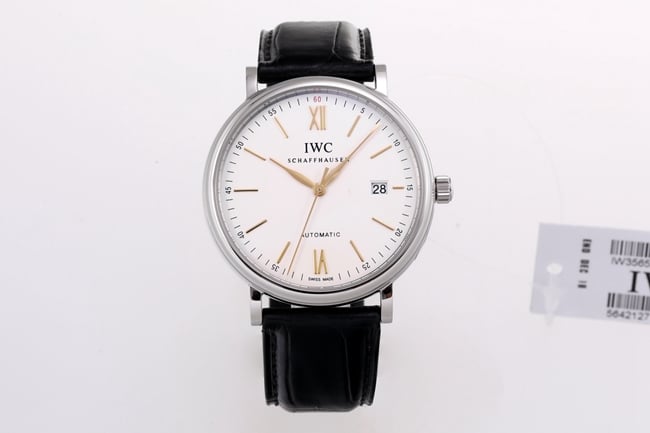 V7 Portofino Super Clone Men’s Round Automatic Mechanical CollectWatch - Highest Version White Dial Black Leather Strap 316L Stainless Steel