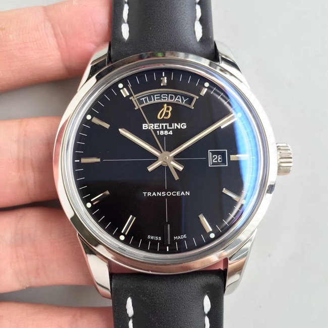 Breitling V7 Transocean Day & Date Super CollectMen’s Black Dial Black Strap Mechanical Week Calendar Watch