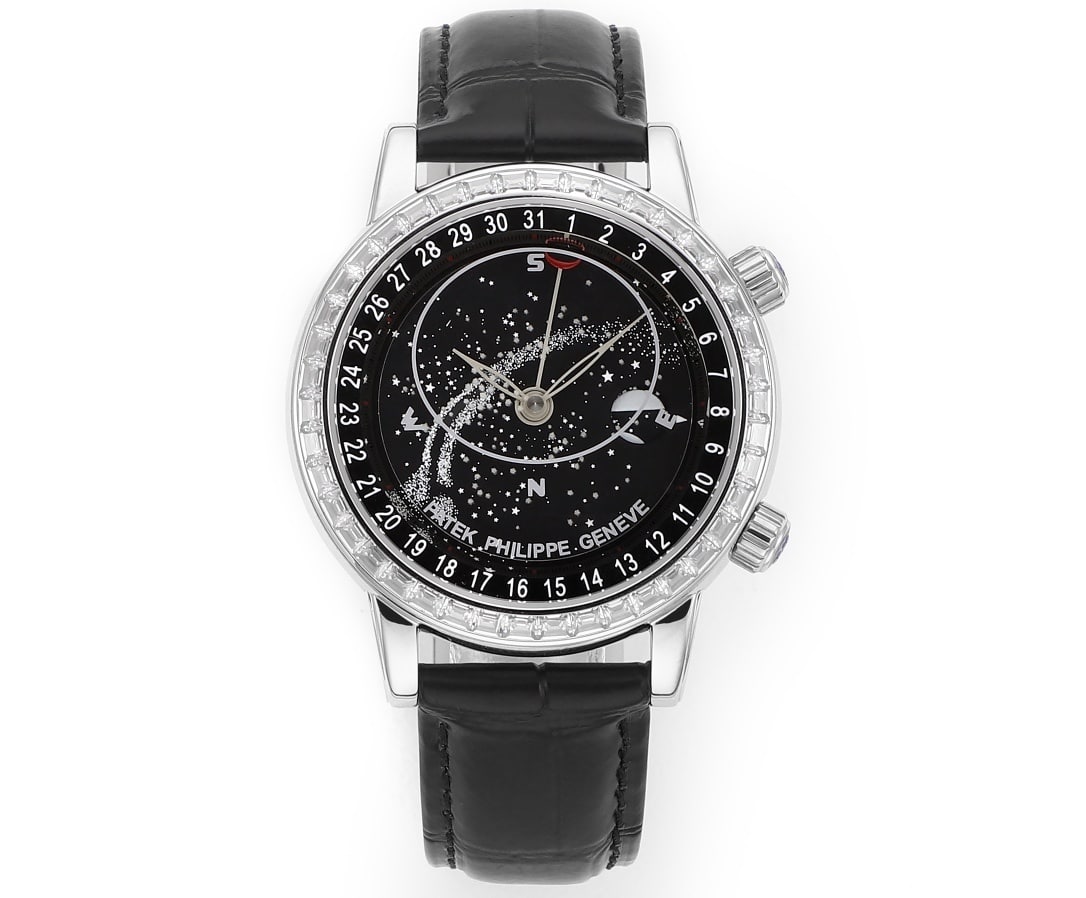 Men's Super Complications Patek Philippe 1:1 High-Quality Faux Watch with Black Dial, South African T-Square Diamond Ring Strap