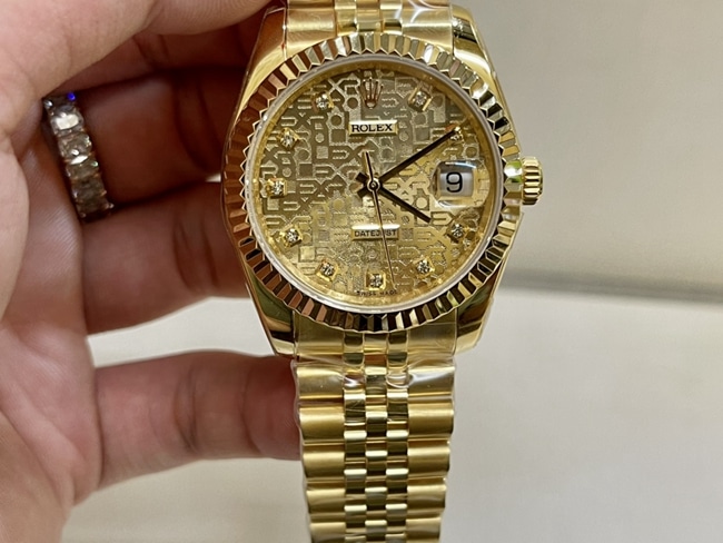 Rolex Men’s 24k Yellow Gold Super Clone Datejust Watch with Gold Dial and Gold Strap