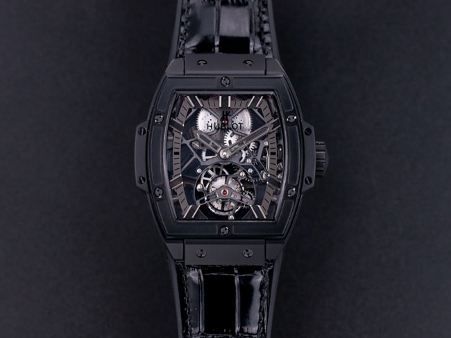 Hublot MASTERPIECE Series Men’s Authentic Tourbillon Black Dial Mechanical Watch with Leather Strap and HUB 9006 Movement