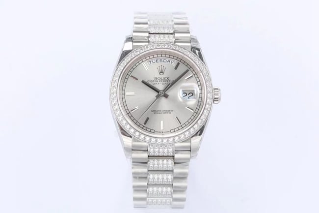 EW Factorytop-tier replicaRolexsuper clone watch men's gray plate steel braceletDatejust series automatic movement watch front view