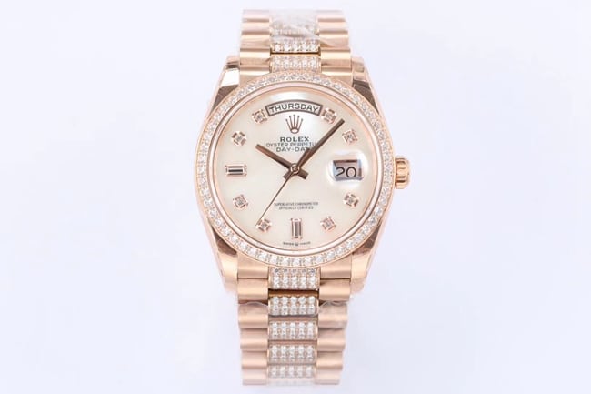 EW Factorytop-tier replicaRolex1:1 watch men's gold plate gold band 2021 new automatic movementday displayDatejust series watch front view