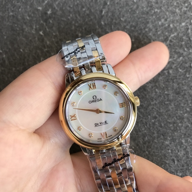 DK Omega Top Super Clone Omega Omega Women’s White Dial Butterfly Series Quartz Steel Bracelet Watch with Real Diamonds