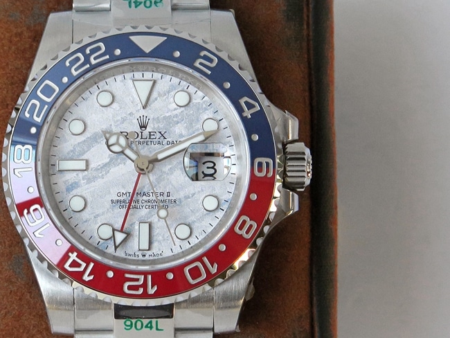 GS Factory Top Replica Rolex GMT-Master II Watches with White Dial, Steel Bracelet and Bidirectional Ceramic Bezel