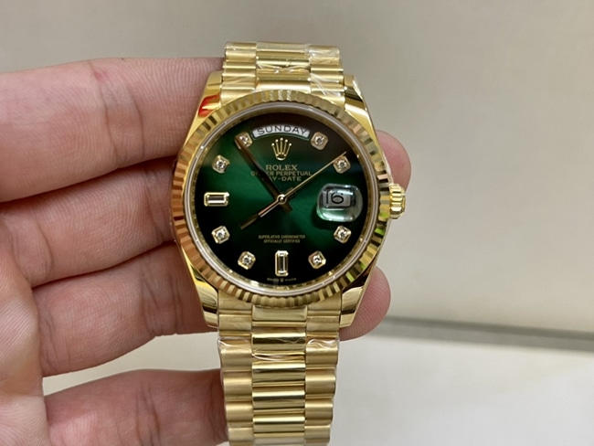 Rolex masculino mostrador verde pulseira de ouro relógio mecânico estilo log com diamantes genuínos da África do Sul e relógio super clone de qualidade de marca
