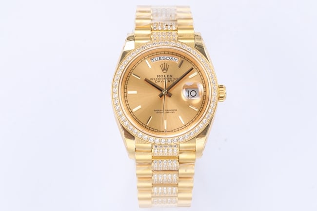 Top Clone EW Factory Reloj automático Rolex Day-Date 36 para hombre con pulsera de acero chapado en oro de 18 quilates