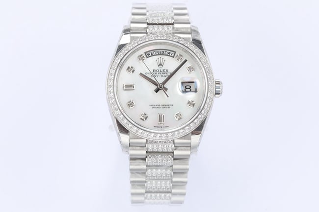 EWtop-tier Collectwatch Rolex men's white dialsteel bracelet 2021 new day displayDatejust mechanical watch front view