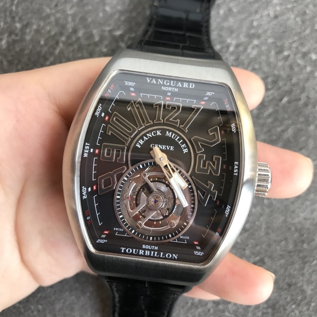 Top Collectwatch Frank Muller men's black plate black strap V45 Pioneer Series Tourbillon Mechanical Belt Watch with hand-wound caliber FM2001-02